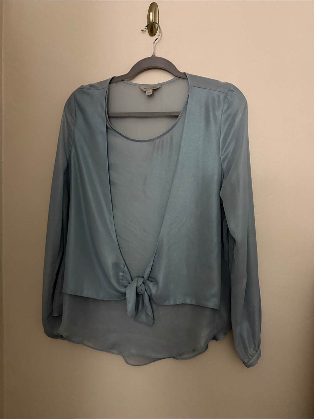 belle sky Soft Blue Sheer Tie-Front Blouse